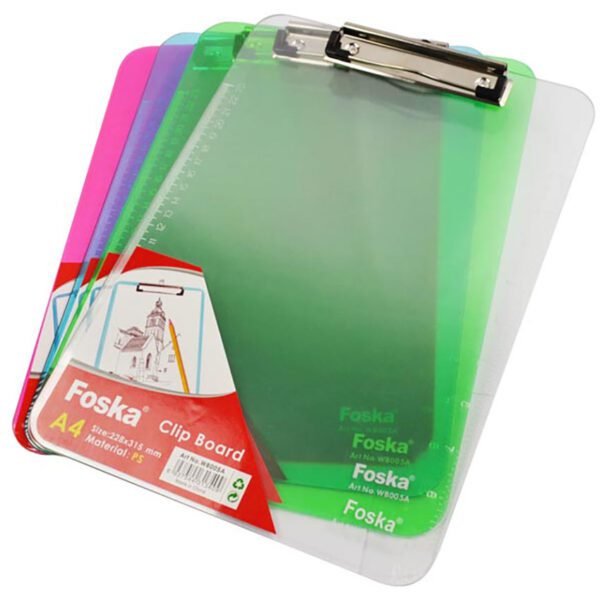 Foska clipboard pvc transparent a4 asst