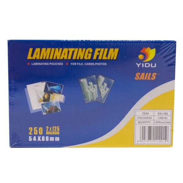 Yidu laminating pouch gloss 54x86 250mic 100's