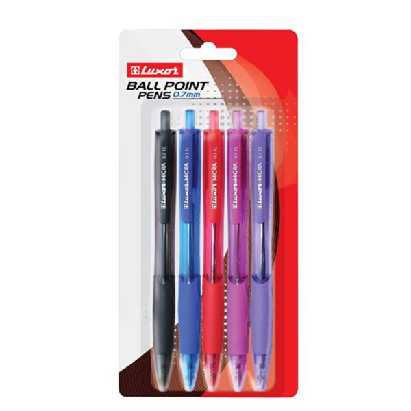 Luxor pen bpn retr f 0.7 micra grip asst crd 5