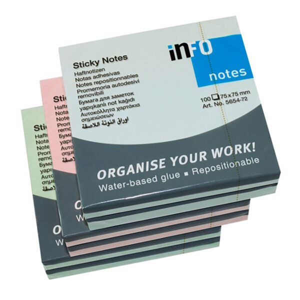 Info notes 75x75 info 80 sht asst pastel 6pk