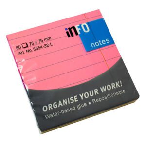 Info notes lined 75x75 info 80 sht bright pink