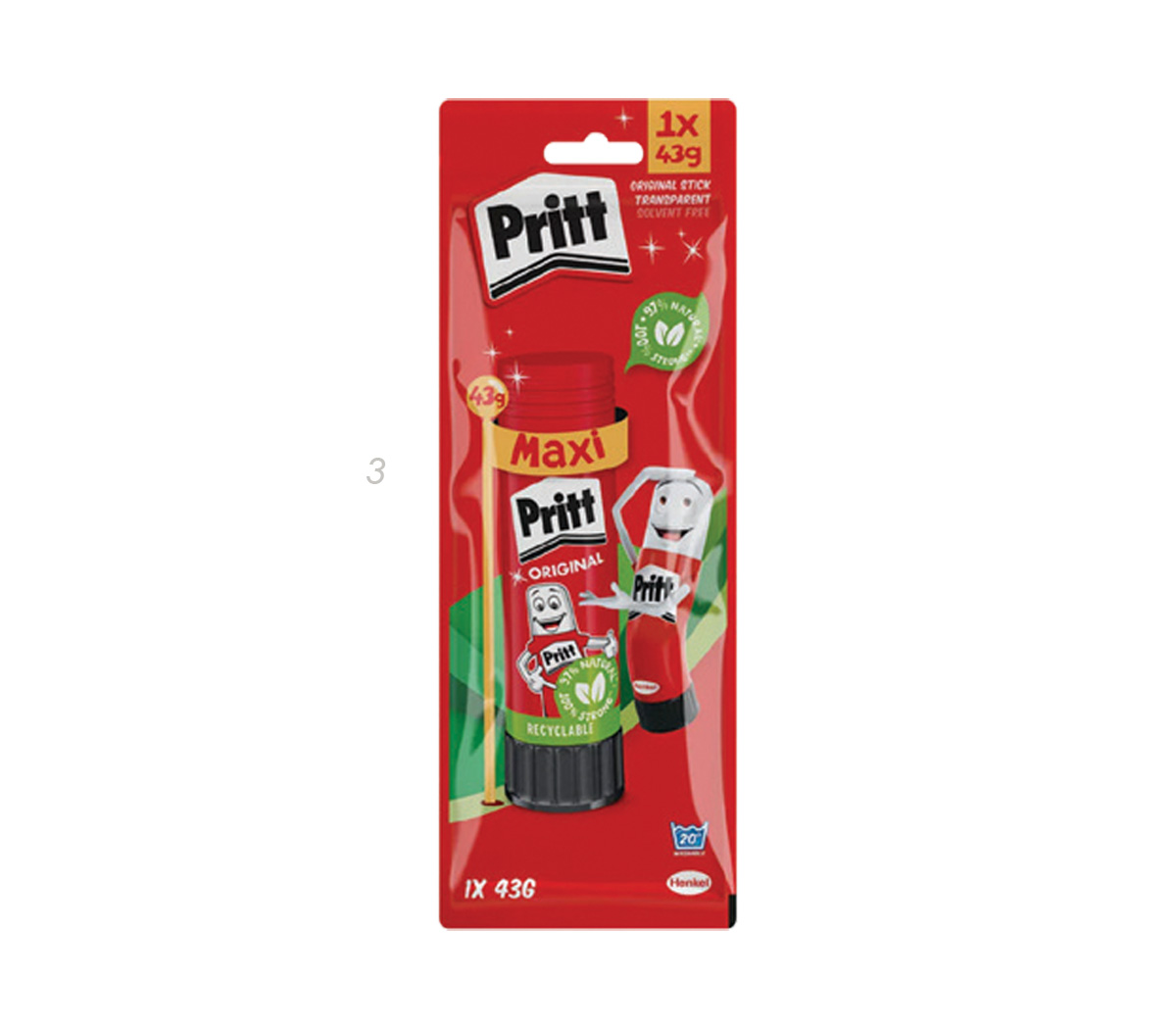 Pritt Colla Stick 43 G, Confezione Da 8 Pezzi - Adesivo Lavabile Con 90% Ingredienti Naturali, Ideale Per Scuola E Ufficio, Senza Piega Carta