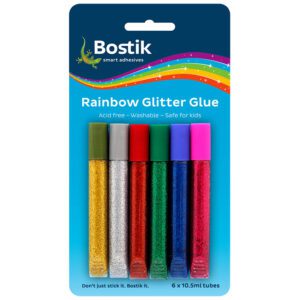 Bostik glitter-glue rainbow asst 10.5ml 6pk