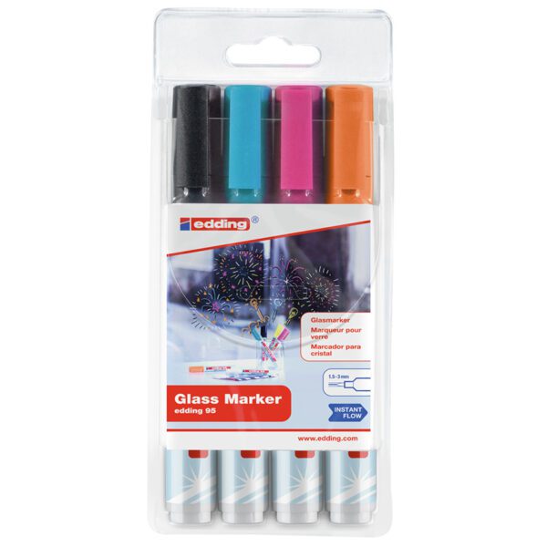 Edding marker specialised glass bullet m black asst wlt 4