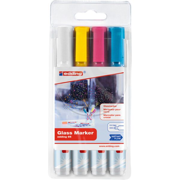 Edding marker specialised glass bullet m white asst wlt 4