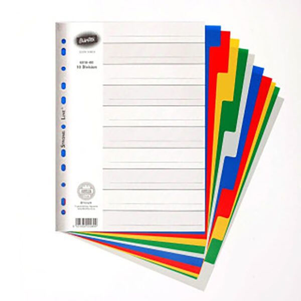 Bantex file divider board a4 10 tab bright asst