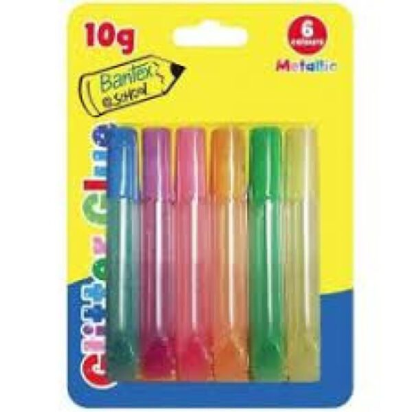 Bantex glitter-glue @ school rainbow 10g 6pk