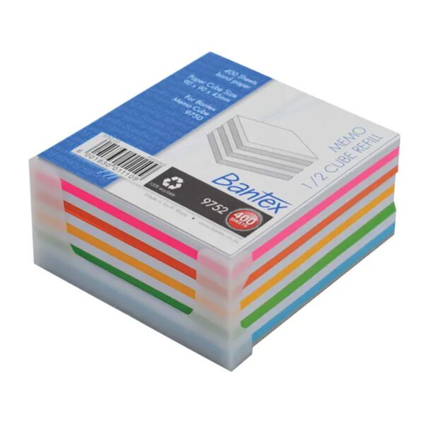 Bantex cube refill demi 9x9 400sht asst rainbow