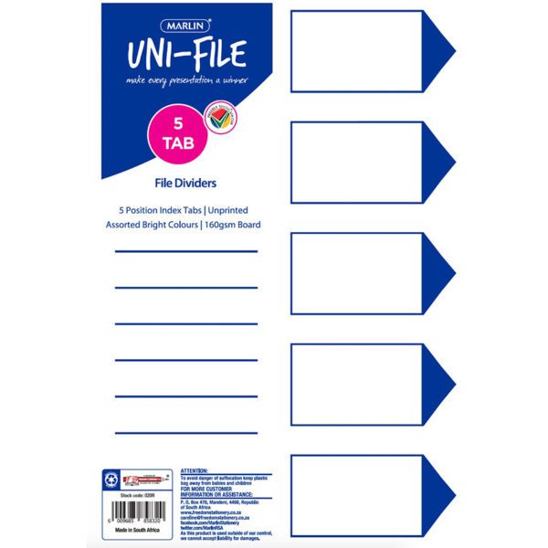Marlin file divider board a4 10 tab bright asst
