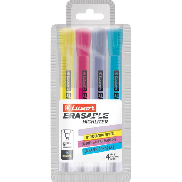 Luxor highlighter erasable asst wlt 4
