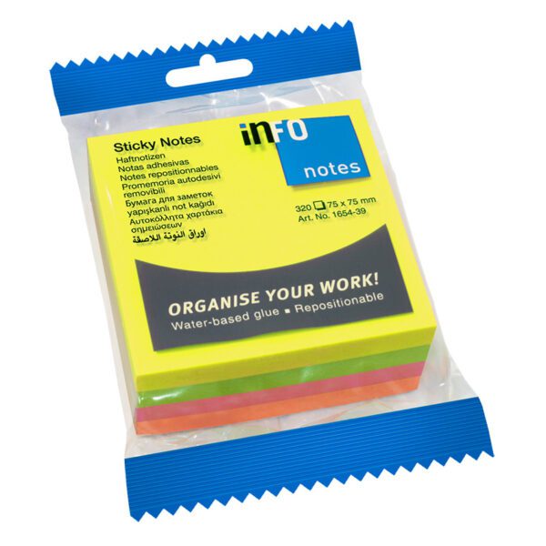 Info notes cube 75x75 info 320 sht asst bright h/pk