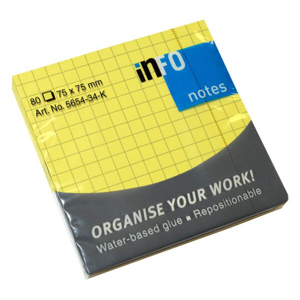 Info notes checked 75x75 info 80 sht bright yellow