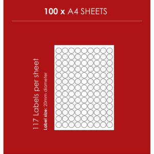 Redfern label laser white 117up 20mm diameter 100's