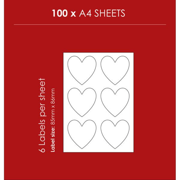 Redfern label laser white 6up hearts 85x86 100's