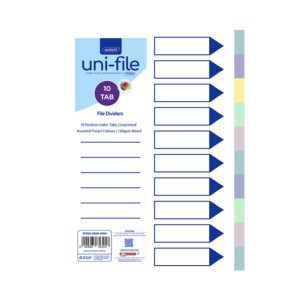 Marlin file divider board a4 10 tab pastel asst