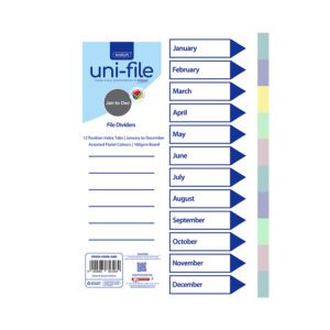 Marlin file index board a4 jan-dec pastel asst