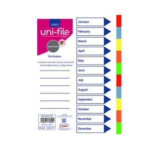 Marlin file index board a4 jan-dec bright asst