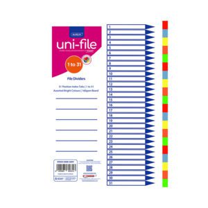 Marlin file index board a4 1-31 bright asst