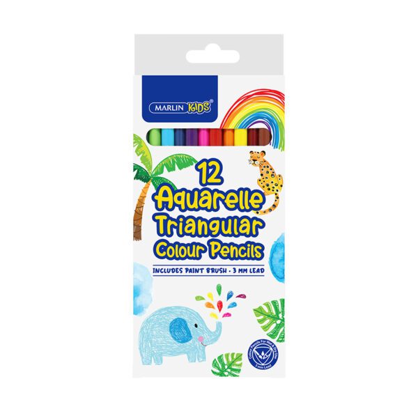 Marlin colour pencil watercolour kids aqua 12's + brush