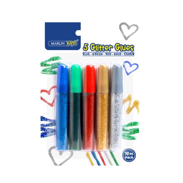 Marlin glitter-glue kids asst 10ml 5pk