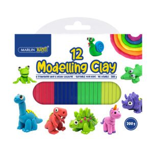 Marlin modelling clay kids 200g 12 colour neon & std mix