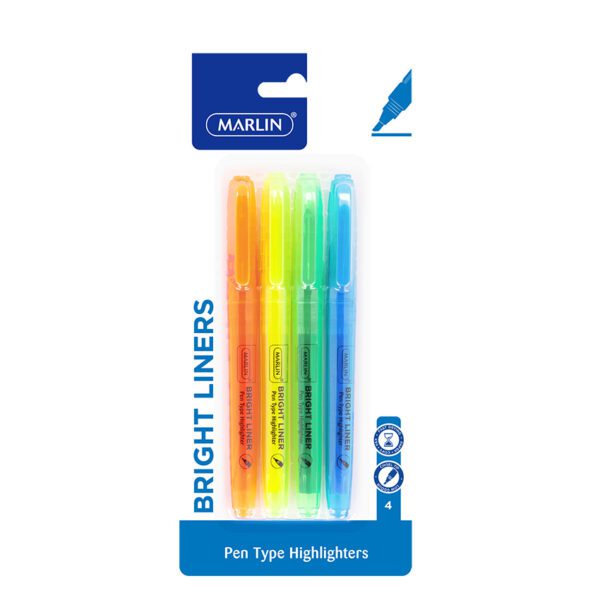 Marlin highlighter bright liners asst pen type wlt 4