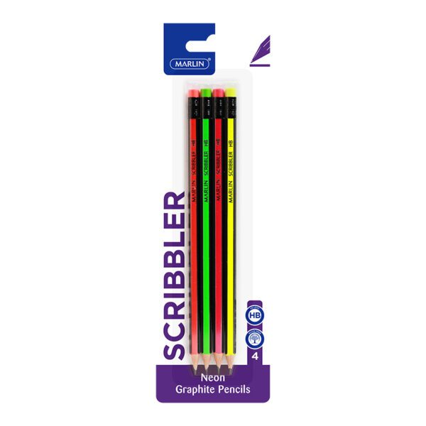 Marlin pencil rubber tip scribbler neon hb  crd 4