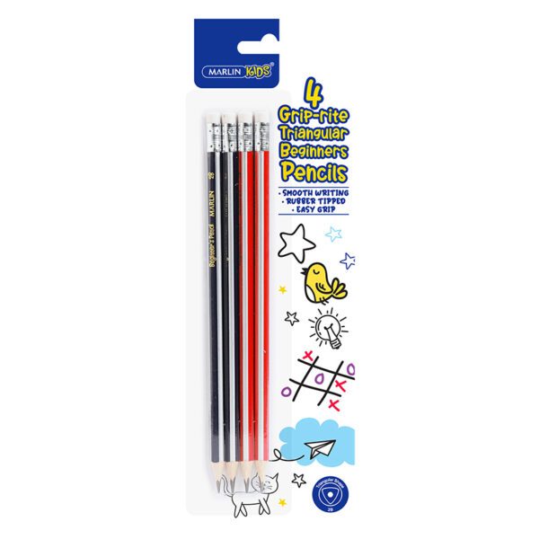 Marlin pencil rubber tip kids grip rite 2b crd 4