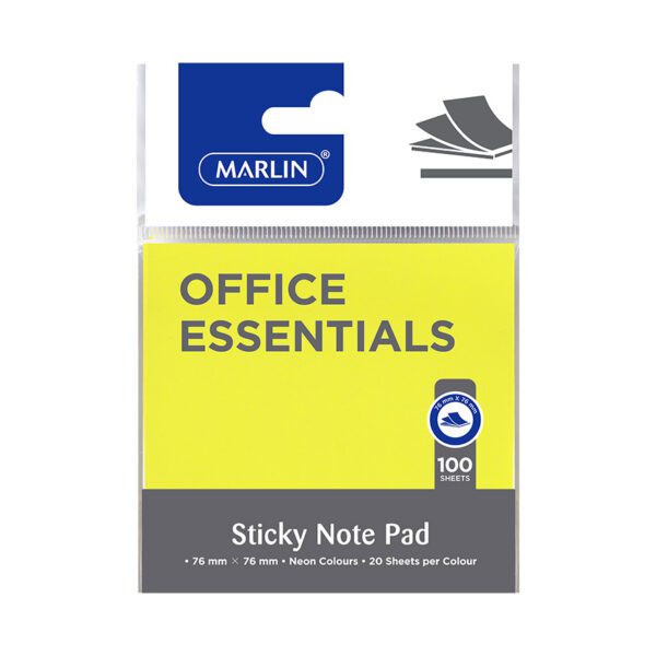Marlin notes 76x76 sticky 100 sht asst neon