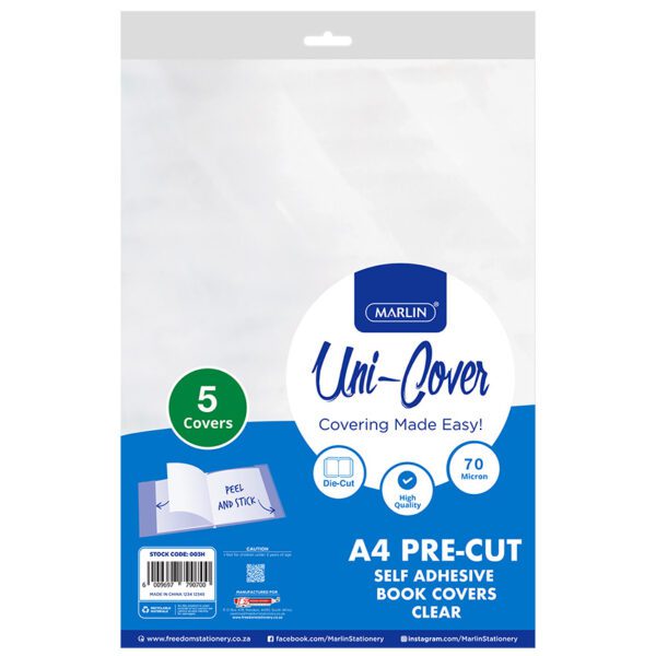 Marlin cover pre-cut pp self adh a4 m/d 70mic clear 5pk