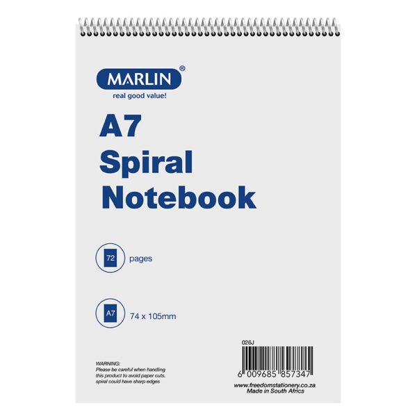 Marlin notebook a7 72pg top spiral