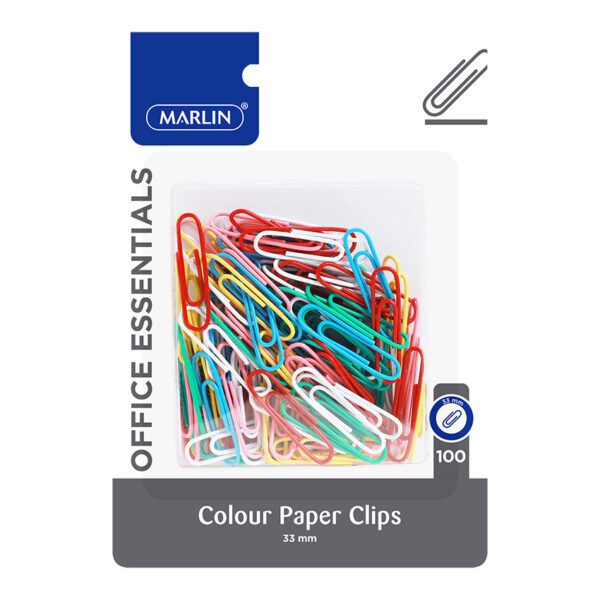 Marlin clips paperclip 33mm colour crd
