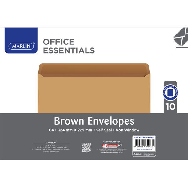 Marlin env c4 324x229 brown self seal 10pk