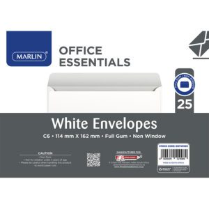 Marlin env c6 114x162 white gummed 25pk