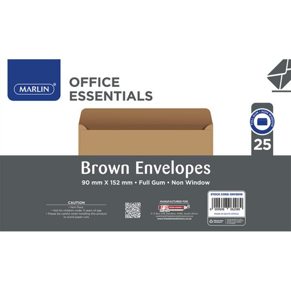 Marlin env 90x152 brown gummed 25pk