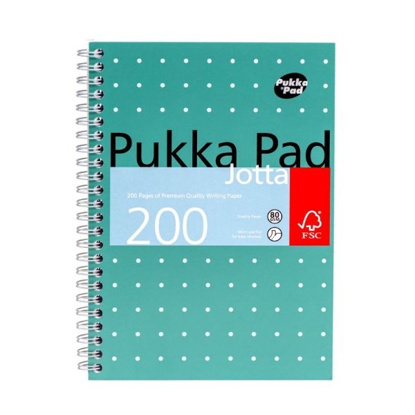 Pukka metallic notepad a5 soft cover 200pg side spiral jotta green