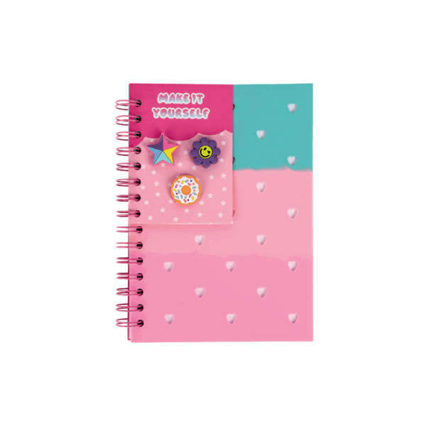Notebook A5 80pg Side Spiral Silicone Cover + Charms Pink