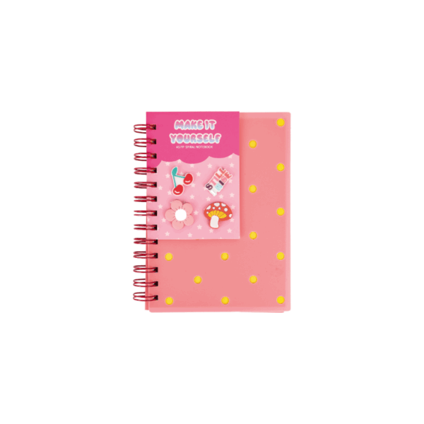 Notebook  B6 80pg Side Spiral PP Cover + Charms Pink